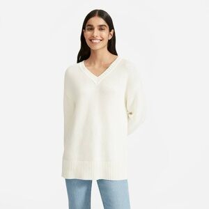 Everlane The Link Stitch V-Neck Sweater Size M White Cotton Casual